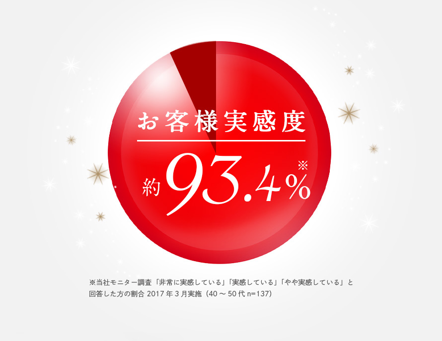 お客様実感度 約93.4％※ ※当社モニター調査 「非常に実感している」「実感している」「やや実感している」と回答した方の割合 2017年3月実施（40ー50代 n=137）