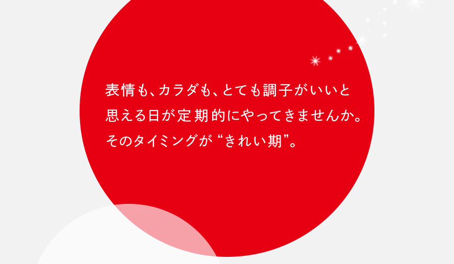表情も、カラダも、とても調子がいいと思える日が定期的にやってきませんか。そのタイミングが“きれい期”。